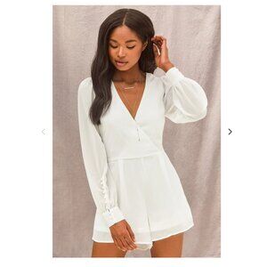 Lulus Feeling Like a Dream White Long Sleeve Surplice Romper - Small